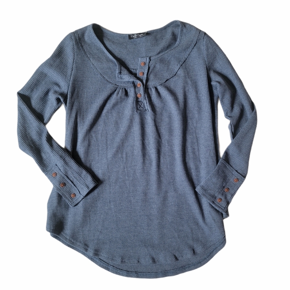 Long Sleeve Blue Thermal with Buttons